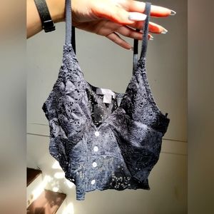 Primark Black Lacy Buttoned Bralette EUC Size Small 10/12
